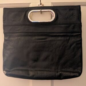 Banana Republic Black Leather Clutch with Silver-Tone Handle.